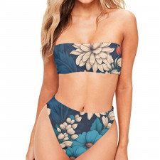 Floral Pattern Art Bandeau Bikini Two Piece Women's Swimsuit - Floral Pattern Blossom Blend Art Poster