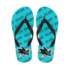 NHL San Jose Sharks Flip Flops Thongs V-Strap Sandals - San Jose Sharks Medley Monogram Wordmark