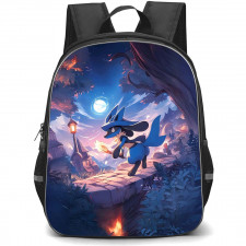 Pokemon Lucario Backpack StudentPack - Lucario Moon Background Anime Art