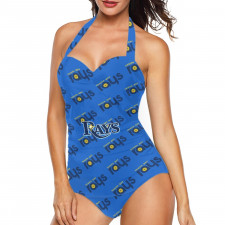 MLB Tampa Bay Rays Tankini Halter One Piece Women's Swimsuit - Tampa Bay Rays Medley Monogram Wordmark