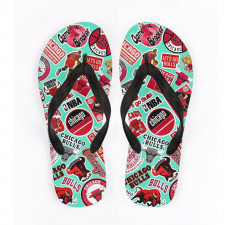 NBA Chicago Bulls Flip Flops Thongs V-Strap Sandals - Chicago Bulls Mania Sticker Collage Logos