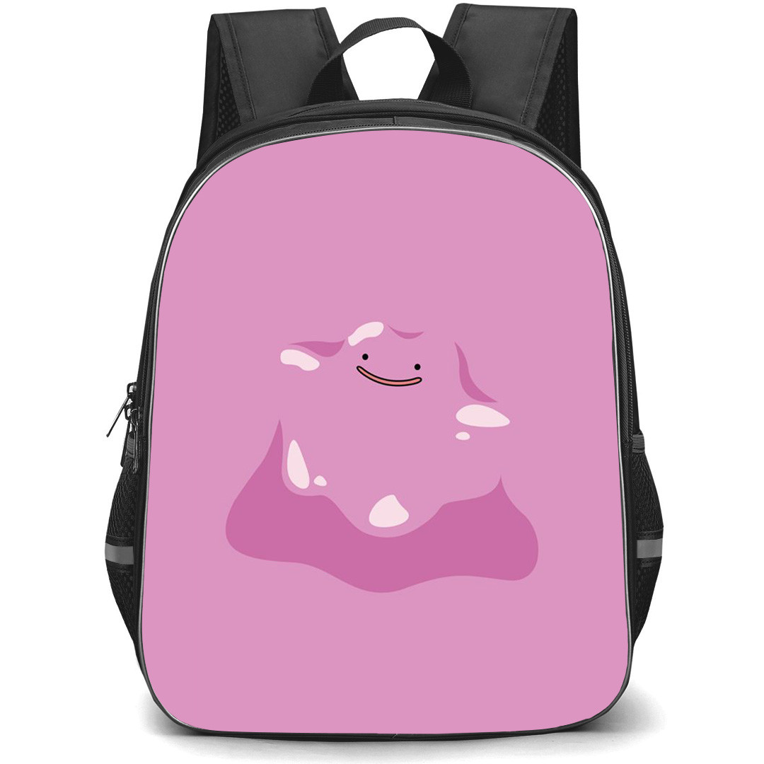 Pokemon Ditto Backpack StudentPack - Ditto Silhouette Minimalist Art On Pink Background