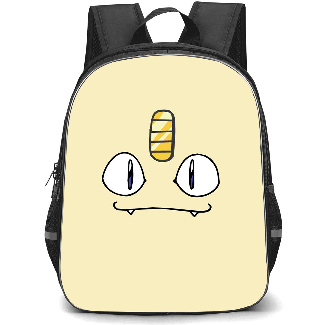 Pokemon Meowth Backpack StudentPack - Meowth Face Minimalist Art On Beige Background
