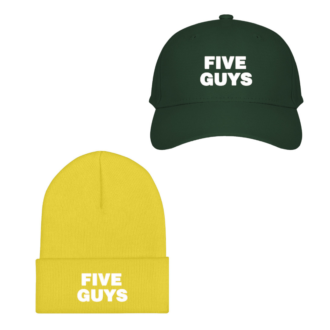 Five Guys Baseball Cap Beanie Hat - Five Guys Logo On Red Background