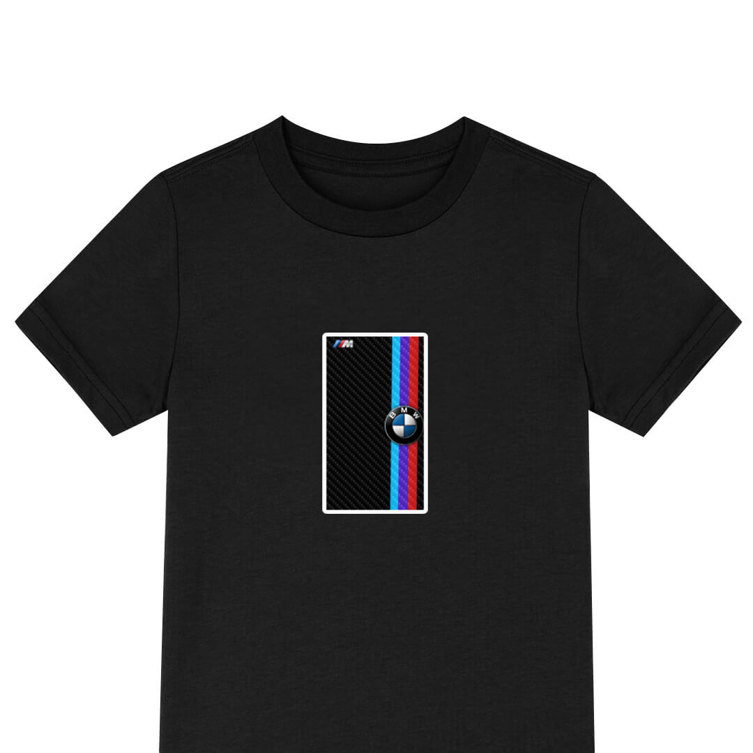 BMW Tee Shirt T-Shirt Short Sleeve - BMW Logo On Triple Stripe On Carbon fibers Background