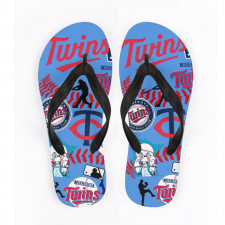 MLB Minnesota Twins Flip Flops Thongs V-Strap Sandals - Minnesota Twins Mania Collage Logo