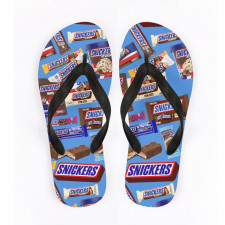 Snickers Flip Flops Thongs V-Strap Sandals - Snickers Mania Collage Logo