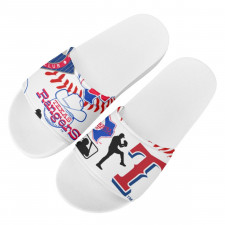 MLB Texas Rangers Slides Pool Slider Slide On Sandals - Texas Rangers Mania Collage Logo