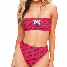 NBA Chicago Bulls Bandeau Bikini Two Piece Women's Swimsuit - Chicago Bulls Medley Monogram Wordmark