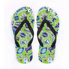 NBA Charlotte Hornets Flip Flops Thongs V-Strap Sandals - Hornets Mania Sticker Collage Logos