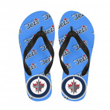 NHL Winnepeg Jets Flip Flops Thongs V-Strap Sandals - Winnepeg Jets Medley Monogram Wordmark