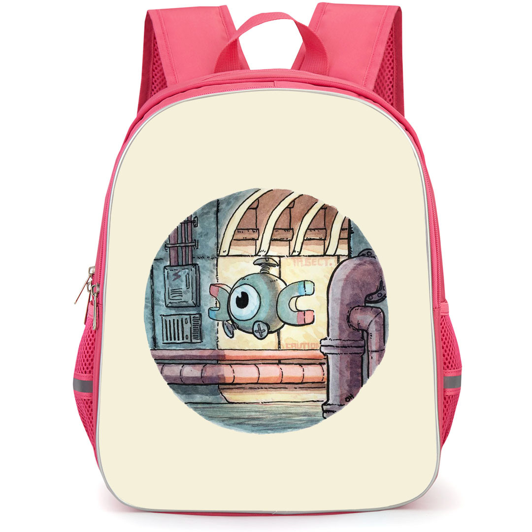 Pokemon Magnemite Backpack StudentPack - Magnemite Vintage Art On Beige Background