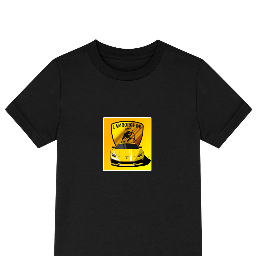 Lamborghini Tee Shirt T-Shirt Short Sleeve - Lamborghini Huracan Yellow Illustration On Yellow Background