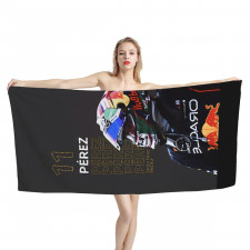 F1 Formula One Sergio Perez Bath Beach Towel - Sergio Perez 11 Side Portrait With Racing Suit