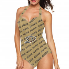 NHL Anaheim Ducks Tankini Halter One Piece Women's Swimsuit - Anaheim Ducks Medley Monogram Wordmark