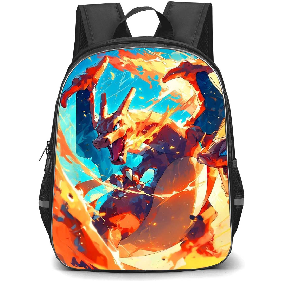 Pokemon Charizard Backpack StudentPack - Charizard Fighting Blue Sky Background