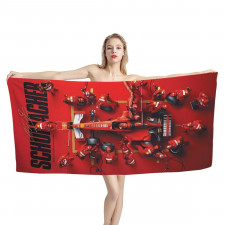 F1 Formula One Michael Schumacher Bath Beach Towel - Michael Schumacher Formula 1 Pit Crew Red Background