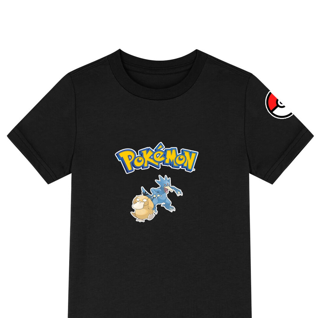 Pokemon Tee Shirt T-Shirt Short Sleeve - Psyduck Golduck Evolution Cartoon Art Series