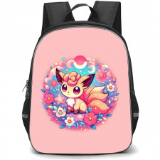 Pokemon Vulpix Backpack StudentPack - Vulpix Flower Background Anime Art On Pink Background