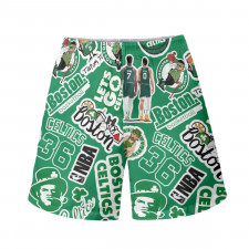 NBA Celtics Boston Warriors Beach Shorts Swim Pants Swimming Trunks - Celtics Mania Sticker Collage Green Logos