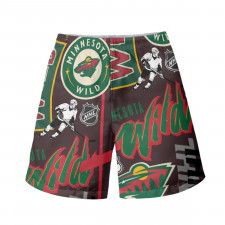 NHL Minnesota Wild Beach Shorts Swim Pants Swimming Trunks - Minnesota Wild Mania Collage Logo