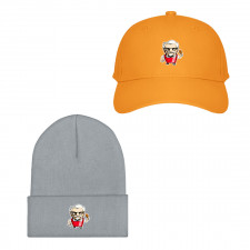 KFC Baseball Cap Beanie Hat - KFC Colonel Holding Fried Chicken Cartoon Illustration