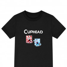 Cuphead Group Tee Shirt T-Shirt Short Sleeve - Cuphead and Mugman Sitting On Poker Chip