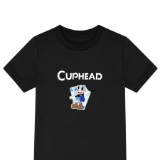 Cuphead Mugman Tee Shirt T-Shirt Short Sleeve - Mugman With Cards Sticker Art