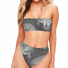 Burga Art Pattern Bandeau Bikini Two Piece Women's Swimsuit - Burga After Hours Grayscale Art Poster