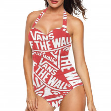 Skateboarding Vans Tankini Halter One Piece Women's Swimsuit - Vans Logo Sticker Collage