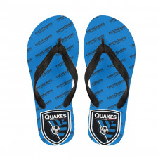 MLS San Jose Earthquakes Flip Flops Thongs V-Strap Sandals - San Jose Earthquakes Medley Monogram Wordmark