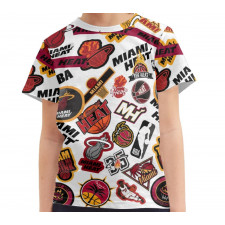 NBA Miami Heat Tee T-Shirt - Heat Mania Sticker Collage Red Logos