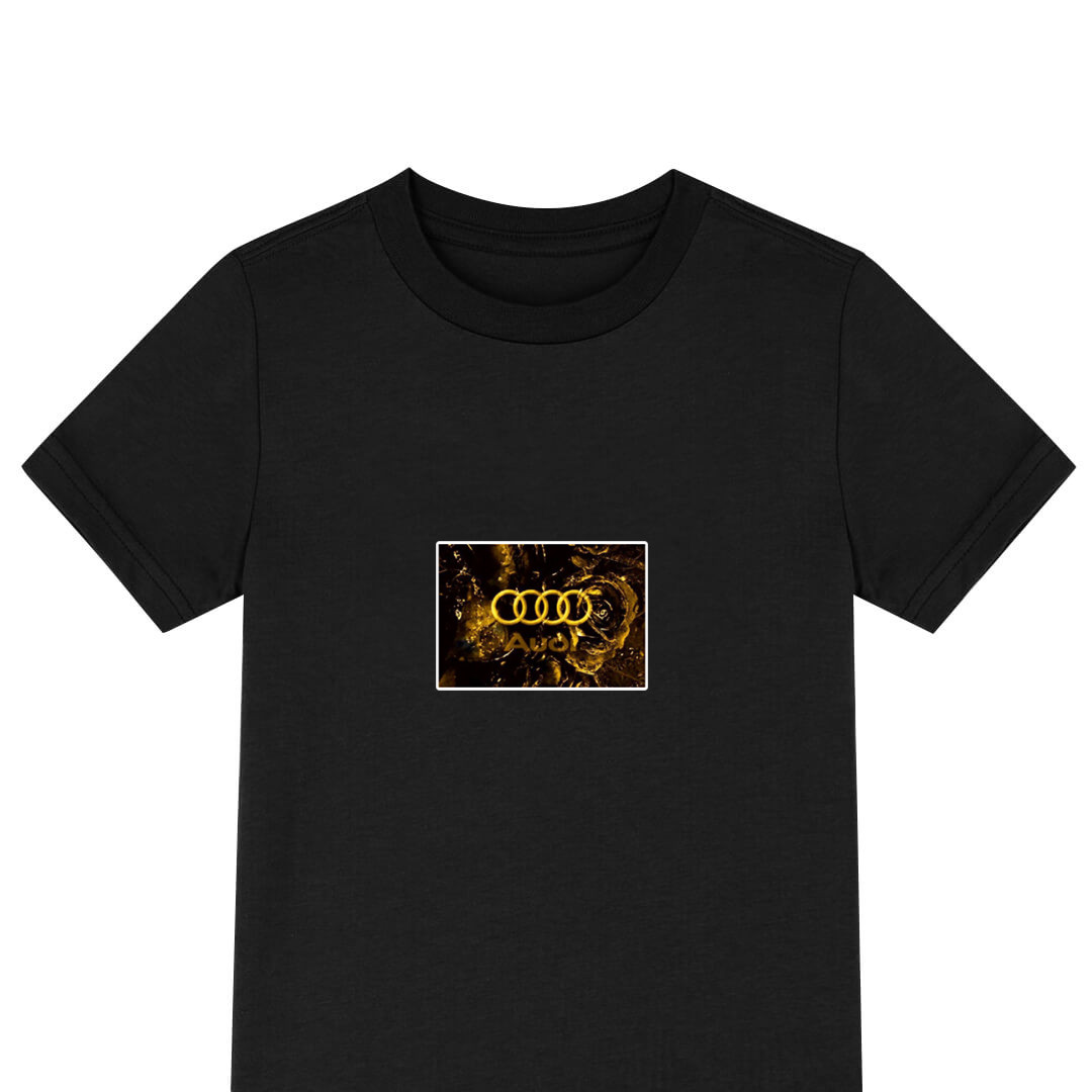 Audi Tee Shirt T-Shirt Short Sleeve - Audi Logo On Golden Abstract Background