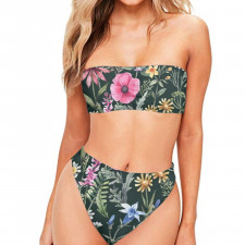 Floral Pattern Art Bandeau Bikini Two Piece Women's Swimsuit - Floral Pattern Poppies And Wildflowers Poster