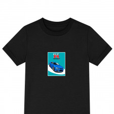Nissan Tee Shirt T-Shirt Short Sleeve - Nissan Skyline GTR Nismo Blue Car on Cyan Background