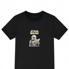 Star Wars Mandalorian Tee Shirt T-Shirt Short Sleeve - Mandalorian Holding Baby Yoda Illustration