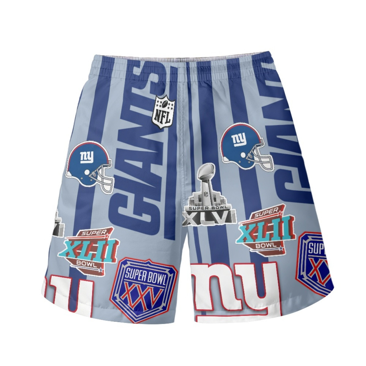 NFL New York Giants Beach Shorts Swim Pants Swimming Trunks - New York Giants Super Bowl Championship Mania Collage Logo