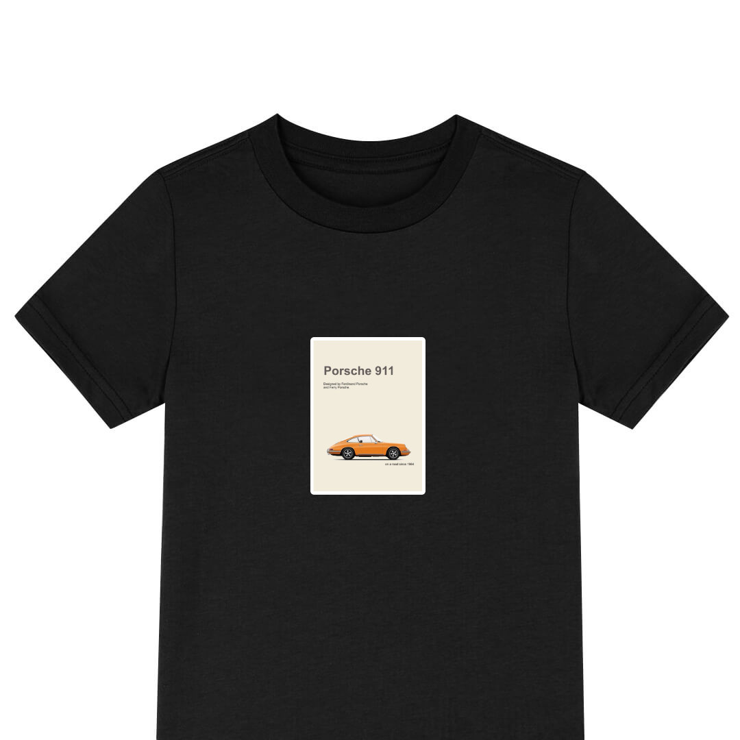Porsche Tee Shirt T-Shirt Short Sleeve - Porsche 911 Classic 1964 Orange Car On Beige Background