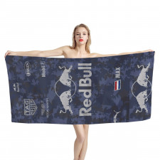 F1 Formula One Max Verstappen Bath Beach Towel - Max Verstappen Red Bull On Blue Background
