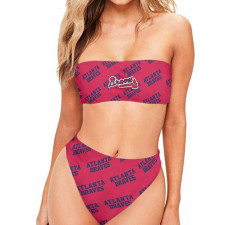 MLB Atlanta Braves Bandeau Bikini Two Piece Women's Swimsuit - Atlanta Braves Medley Monogram Wordmark