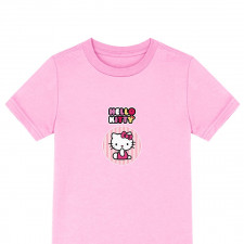 Sanrio Hello Kitty Tee Shirt T-Shirt Short Sleeve - Sanrio Hello Kitty Round Sticker On Pink Stripe