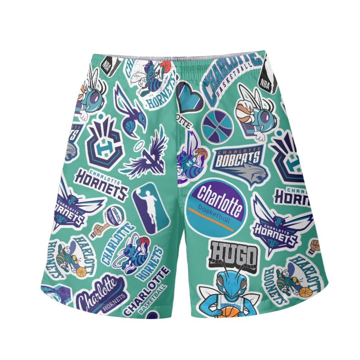 NBA Charlotte Hornets Beach Shorts Swim Pants Swimming Trunks - Hornets Mania Sticker Collage Logos
