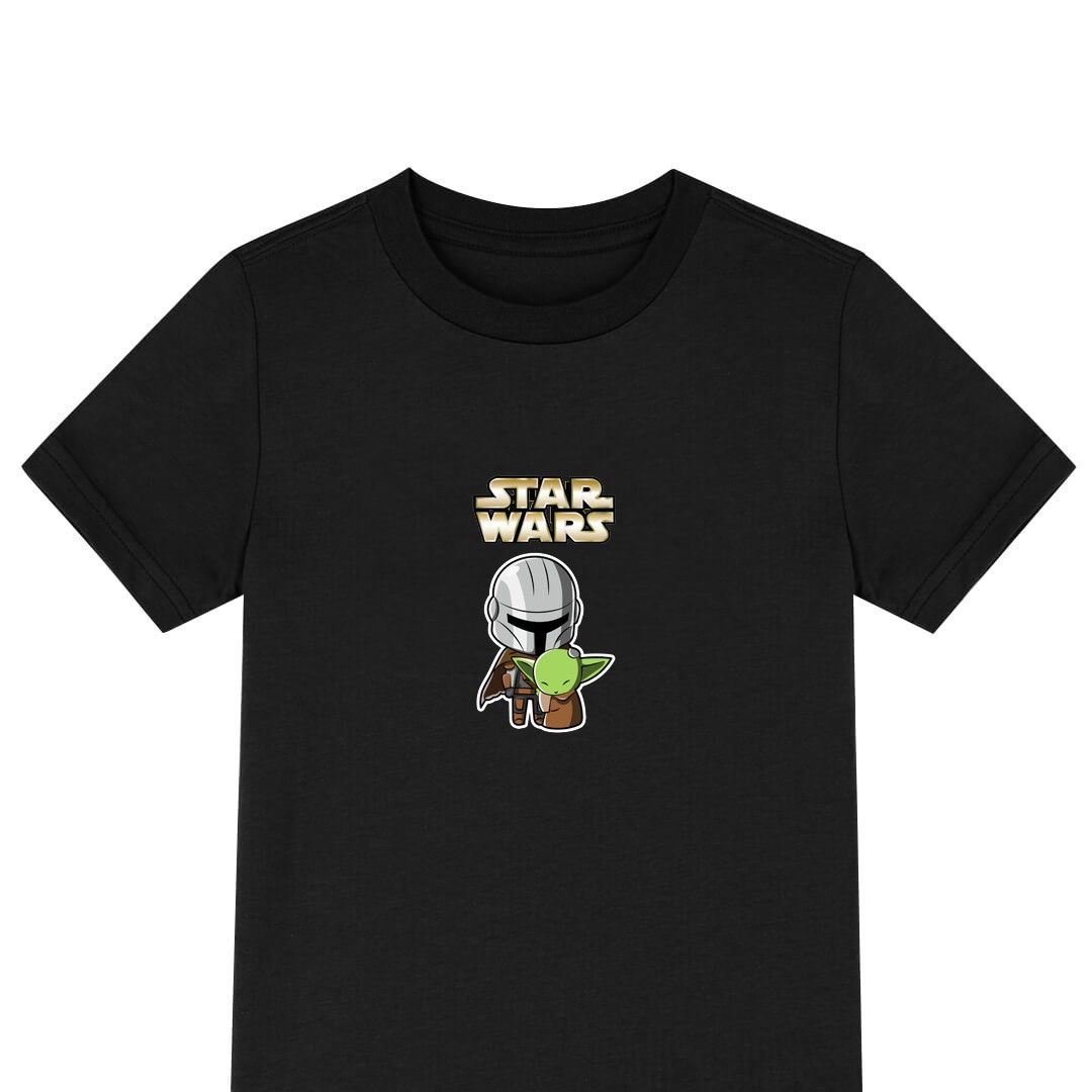 Star Wars Tee Shirt T-Shirt Short Sleeve - Star Wars Mandalorian And Grogu Chibi Art