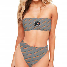 NHL Philadelphia Flyers Bandeau Bikini Two Piece Women's Swimsuit - Philadelphia Flyers Medley Monogram Wordmark