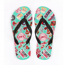 NBA Atlanta Hawks Warriors Flip Flops Thongs V-Strap Sandals - Hawks Mania Sticker Collage Logos