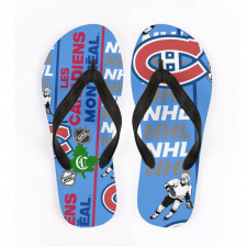 NHL Montreal Canadiens Flip Flops Thongs V-Strap Sandals - Montreal Canadiens Mania Collage Logo