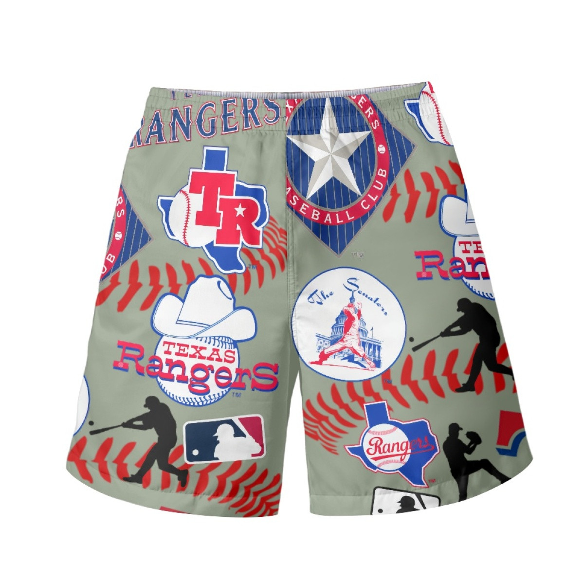 MLB Texas Rangers Beach Shorts Swim Pants Swimming Trunks - Texas Rangers Mania Collage Logo