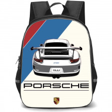 Porsche Backpack StudentPack - White 911 Cartoon Art Red Blue Stripe