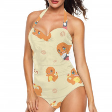 Pokemon Charmander Tankini Halter One Piece Women's Swimsuit - Charmander Happy Cartoon Art