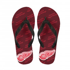 NHL Detroit Red Wings Flip Flops Thongs V-Strap Sandals - Detroit Red Wings Medley Monogram Wordmark